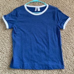 blue and white tee
